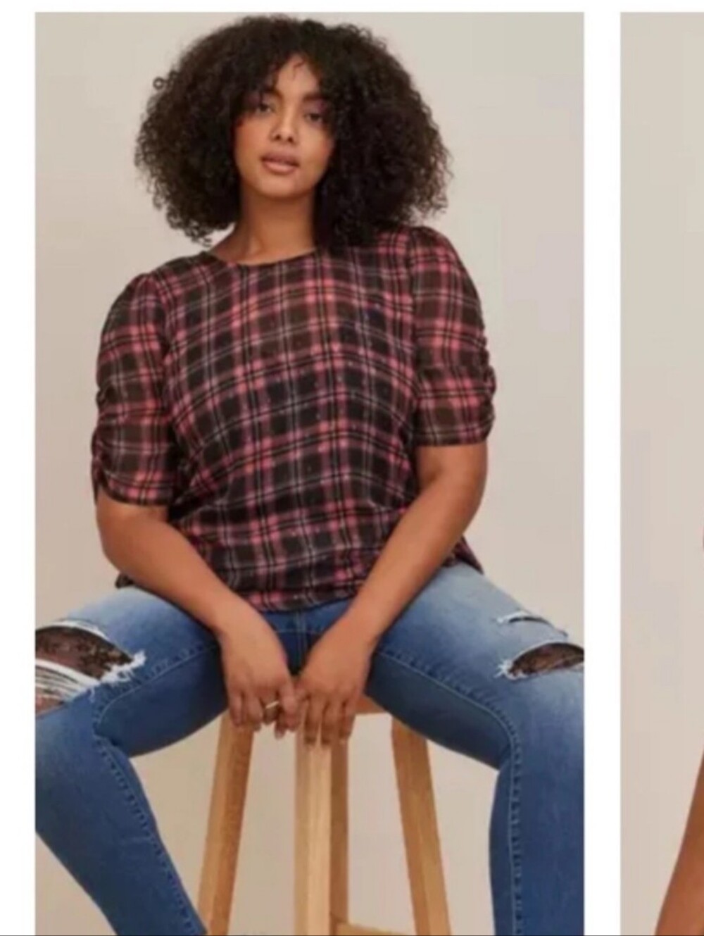 NWT TORRID Size 2 Sheer MetalliC Plaid Chiffon Peasant Top